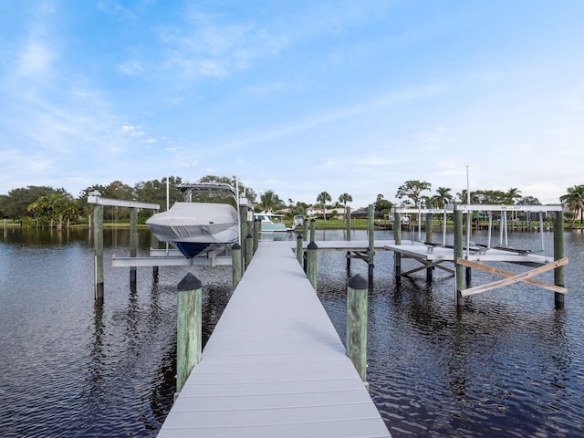 view of dock with a water view