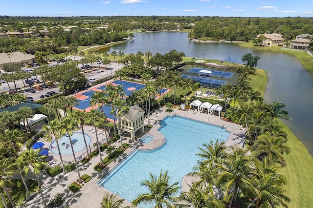 aerial view with a water view