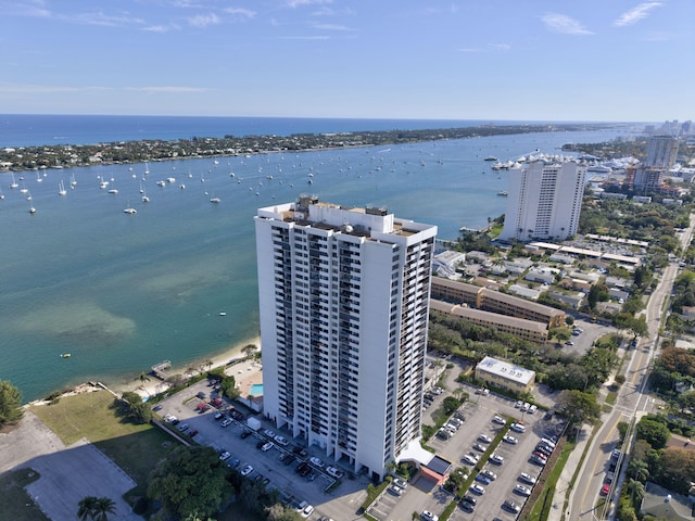 aerial view featuring a water view