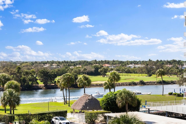 property view of water featuring a gazebo