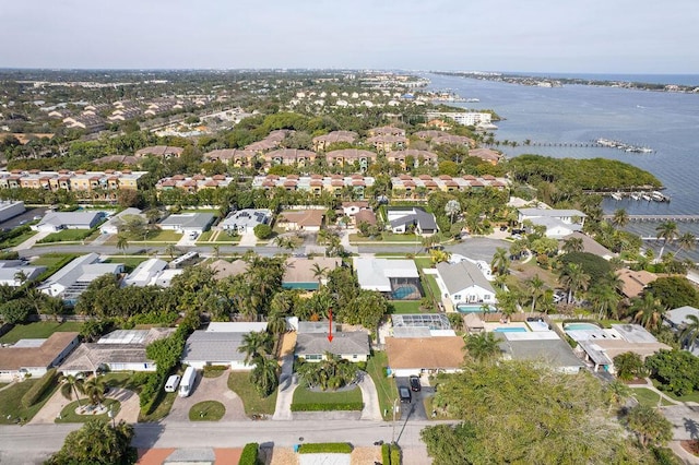 aerial view with a water view