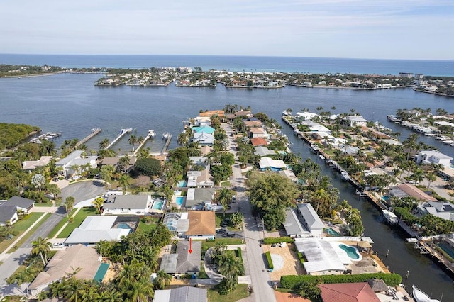 aerial view with a water view