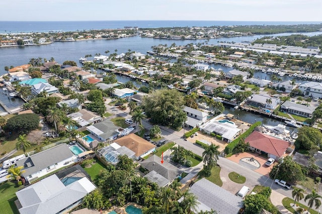 drone / aerial view featuring a water view