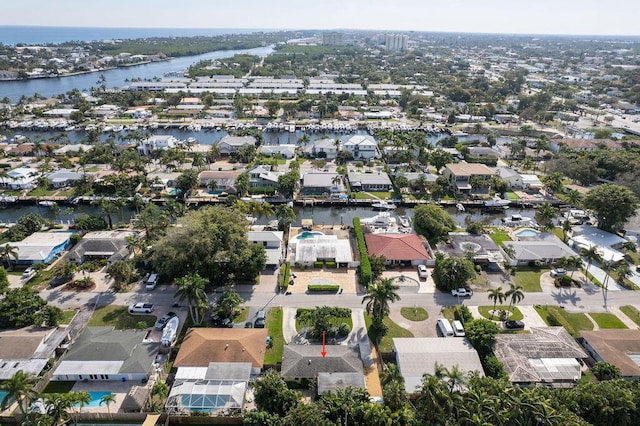 aerial view with a water view