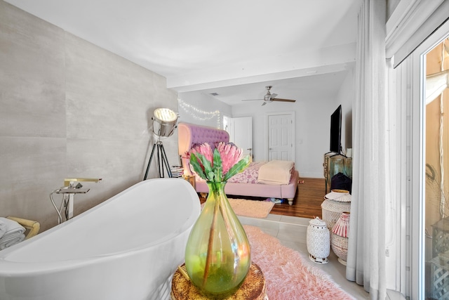 bedroom featuring ceiling fan