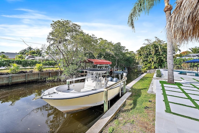 dock area featuring a water view