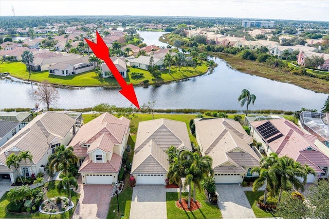 aerial view with a water view