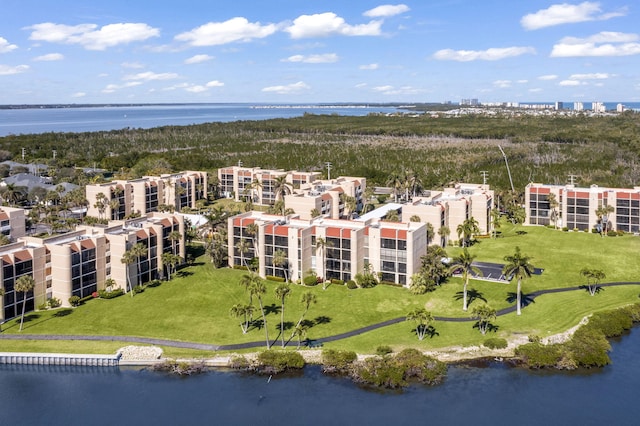 aerial view with a water view