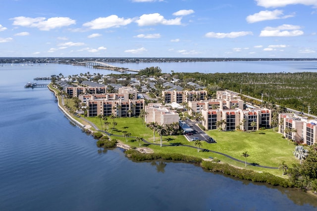 drone / aerial view featuring a water view