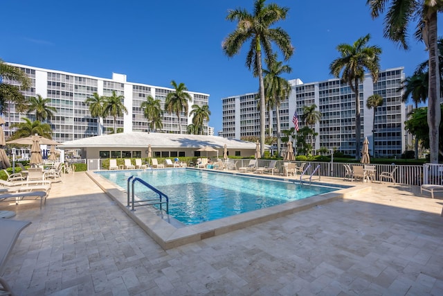 view of swimming pool featuring a patio