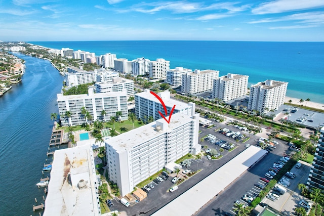 aerial view with a water view