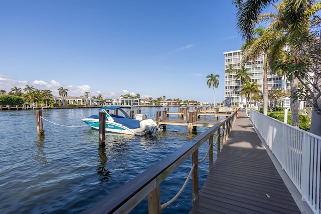 view of dock with a water view