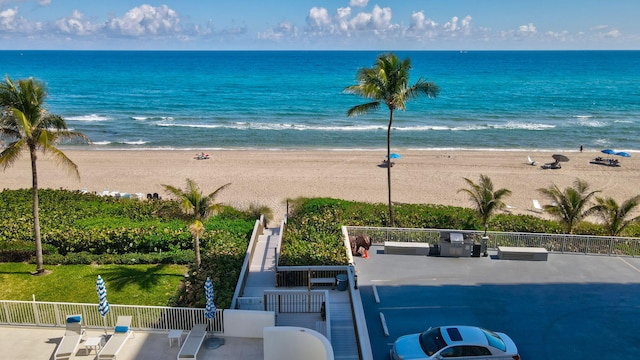 view of water feature featuring a beach view