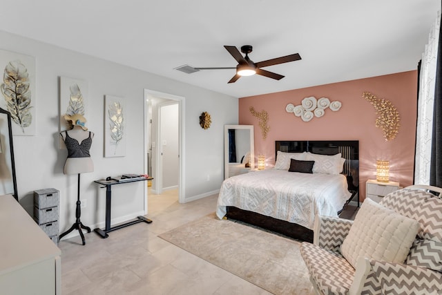 bedroom featuring ceiling fan