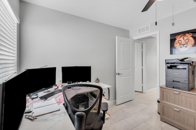 office area featuring ceiling fan