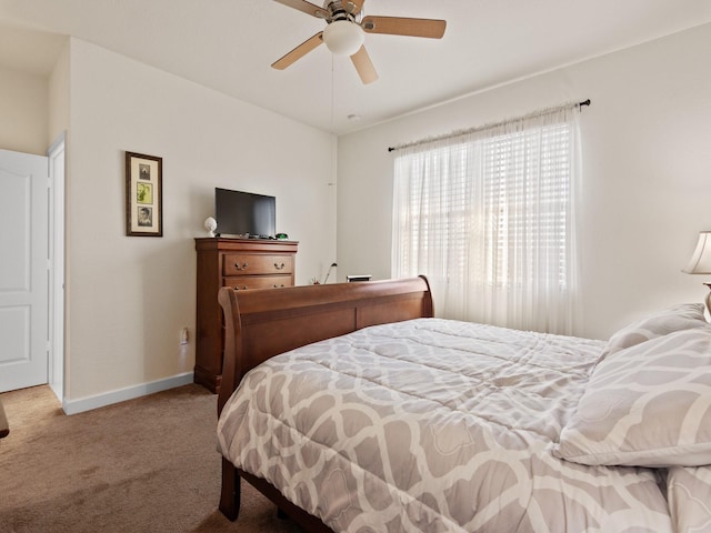 bedroom with carpet floors and ceiling fan