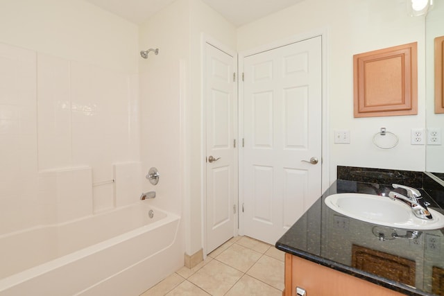 bathroom featuring vanity, tub / shower combination, and tile patterned floors