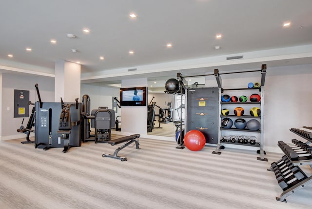 gym featuring electric panel