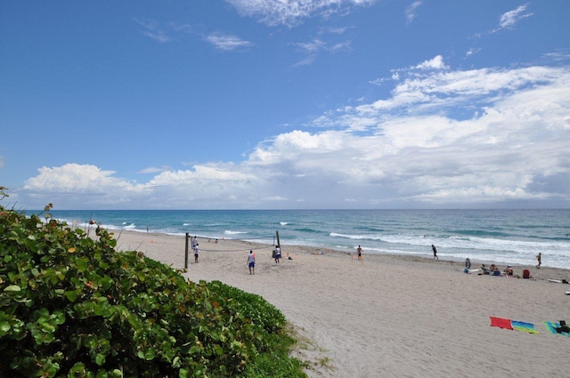 view of water feature with a view of the beach