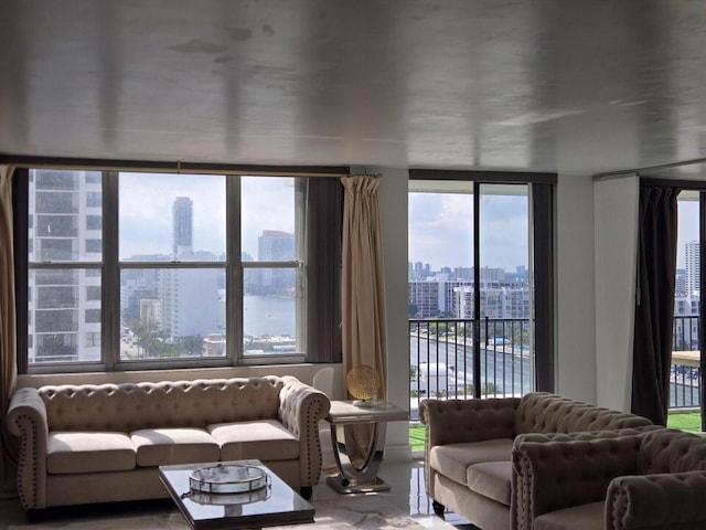 living room with a water view