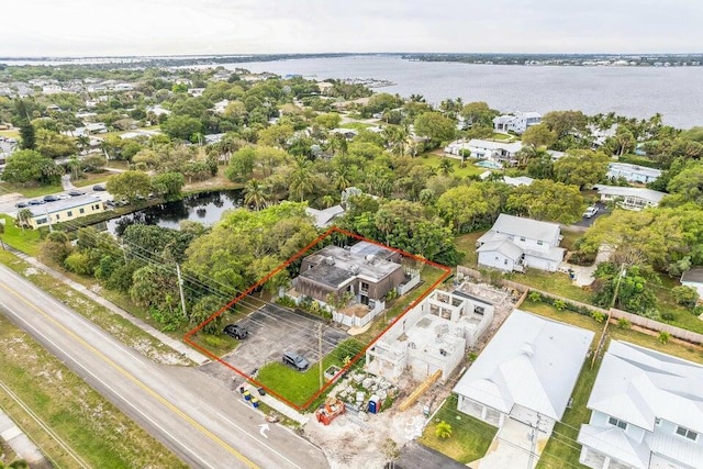 aerial view with a water view