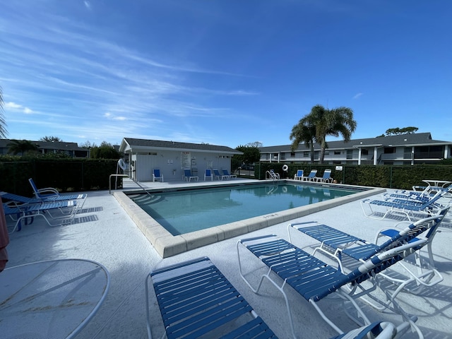 view of swimming pool with a patio area