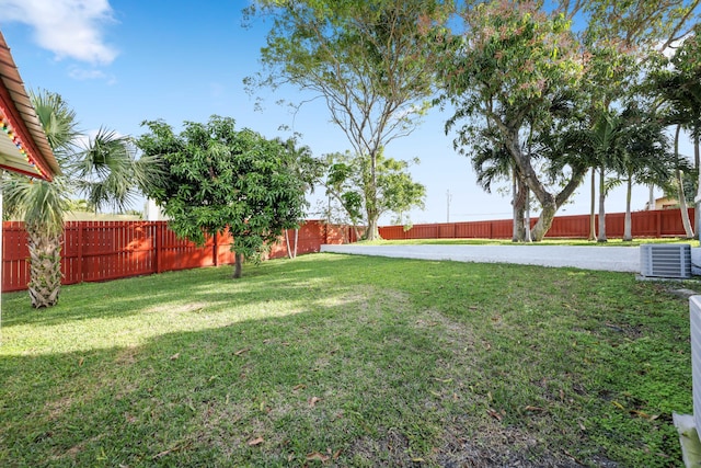 view of yard featuring central AC unit