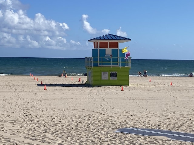 view of water feature featuring a beach view