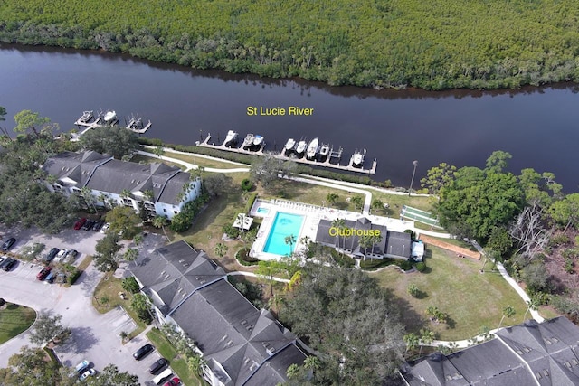 aerial view with a water view