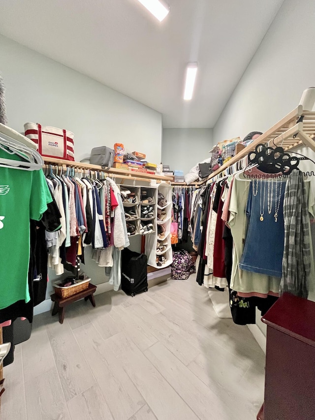 walk in closet with wood-type flooring