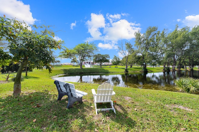 surrounding community featuring a yard and a water view