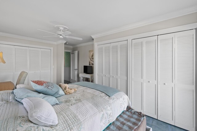 bedroom with ornamental molding, access to exterior, and light hardwood / wood-style floors