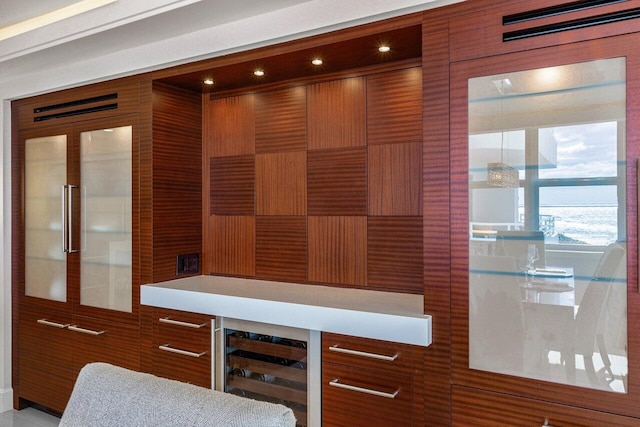 interior space with wine cooler