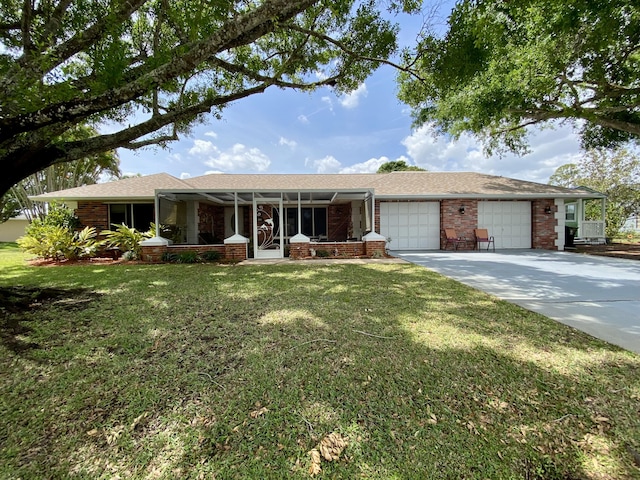 2086 SE Bisbee St, Port Saint Lucie, FL 34952 - single story home with concrete driveway, brick siding, a front yard, and a garage