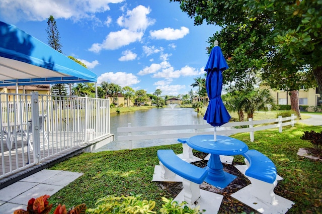 surrounding community featuring a water view