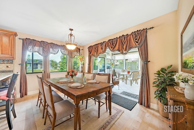 dining room featuring a healthy amount of sunlight and light wood-type flooring