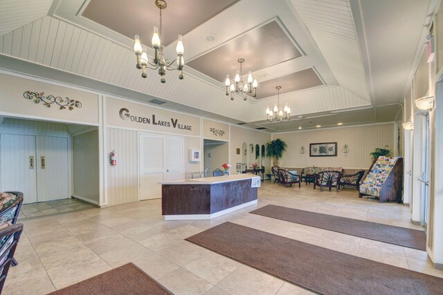 reception area with a chandelier