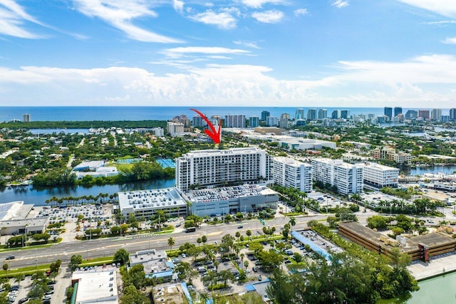 aerial view featuring a water view