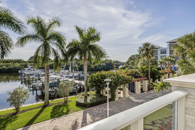 property view of water featuring a dock