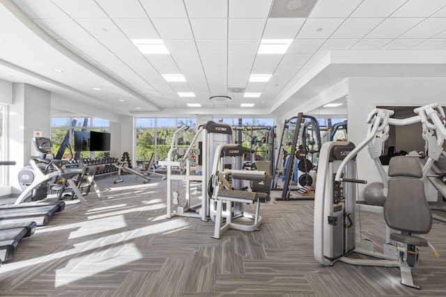 exercise room with carpet floors