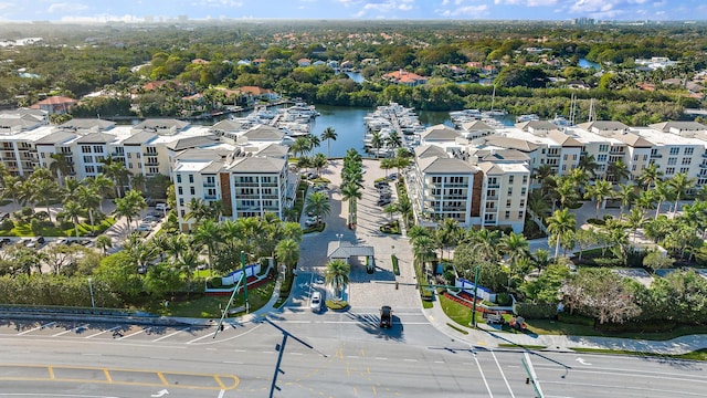 aerial view featuring a water view