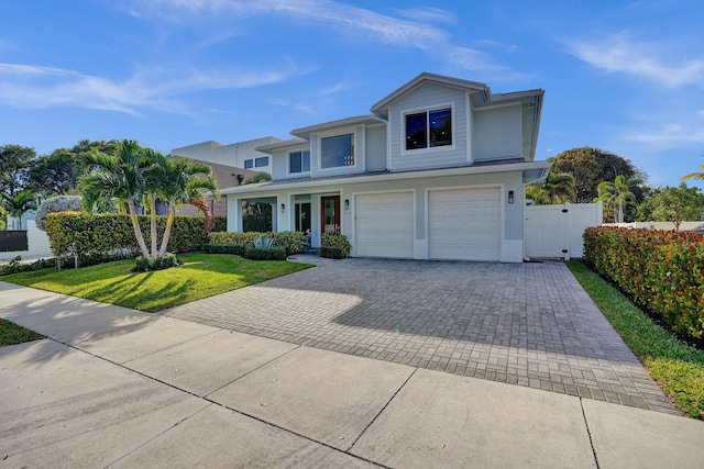 view of front of property featuring a garage and a front yard