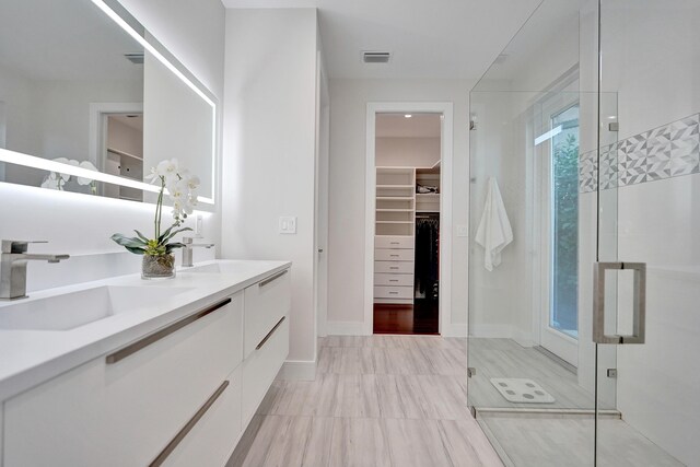 bathroom with vanity and walk in shower