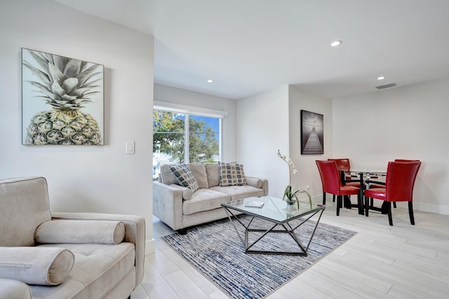 living room featuring light wood-type flooring