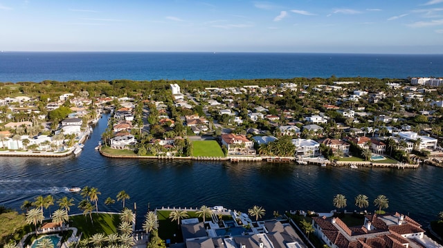 aerial view with a water view