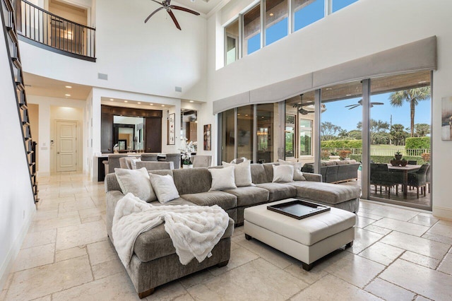 living room with ceiling fan