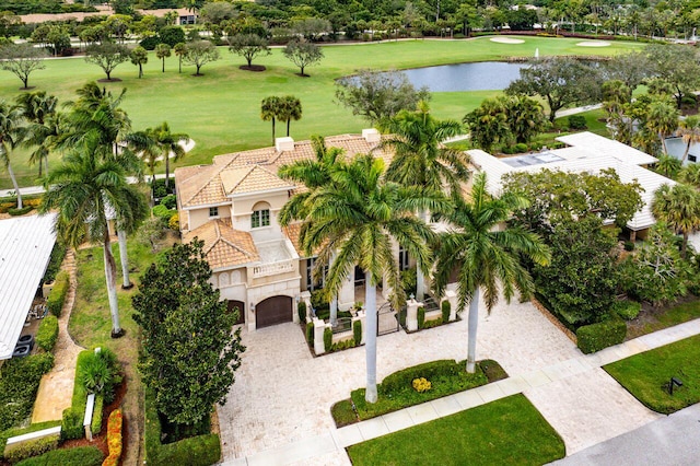 aerial view with a water view