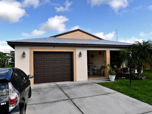 single story home with a garage