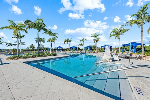 view of swimming pool with a patio