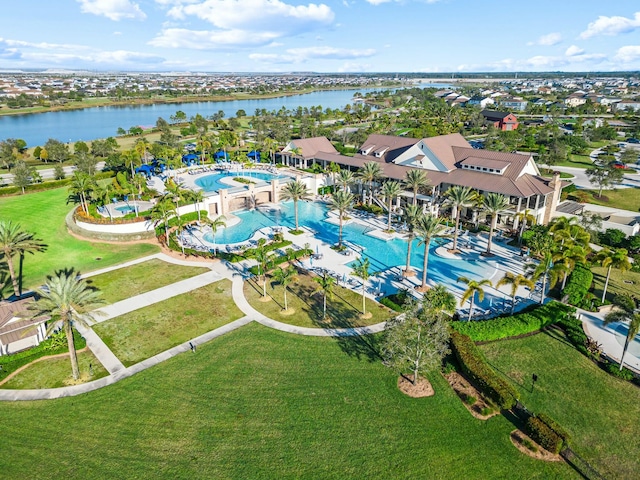 aerial view with a water view